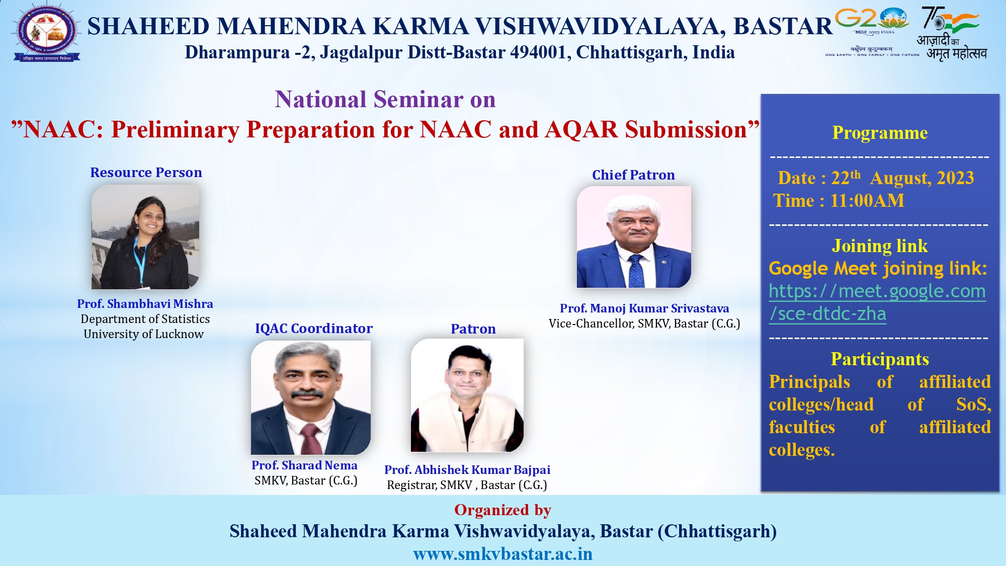 National Seminar on_NAAC Preliminary Preparation for NAAC and AQAR Submission on August 22th 2023
